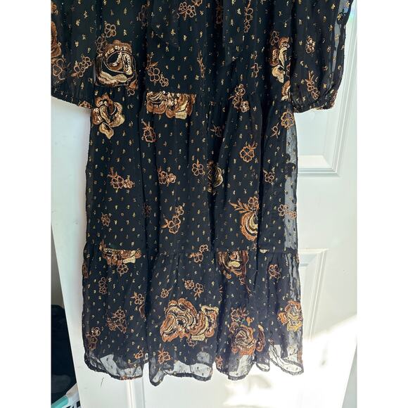Express Black Gold Embroidered Midi Dress NWT Small Witchy Eventwear - Picture 11 of 16